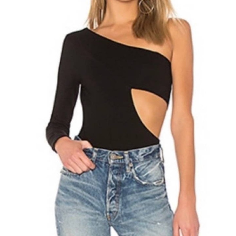 Revolve h:ours Karly One Shoulder Cut Out Bodysuit in Black